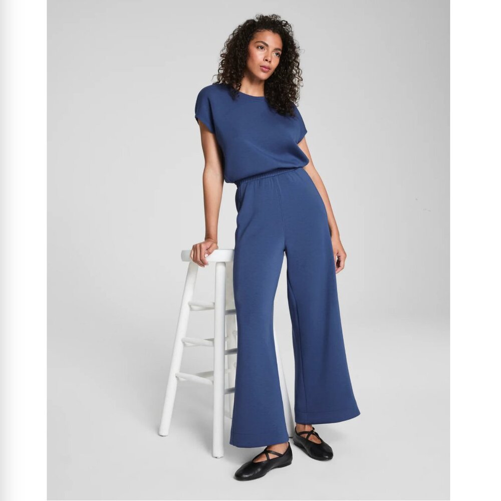 SPANX AirEssentials Cap Sleeve Cinched Jumpsuit Faded Indigo Petite Small